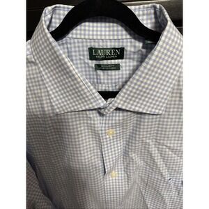 Lauren Ralph Lauren Mens Large 18 34/35 XL Blue White Check Long‎ S Button Up